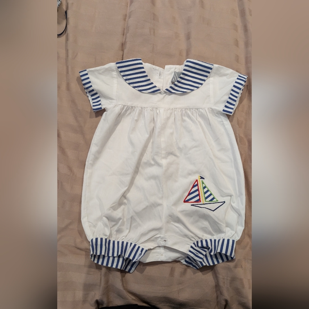 Baby rompers, sailor style with sailboat embroidery, Target, size fits about 6M